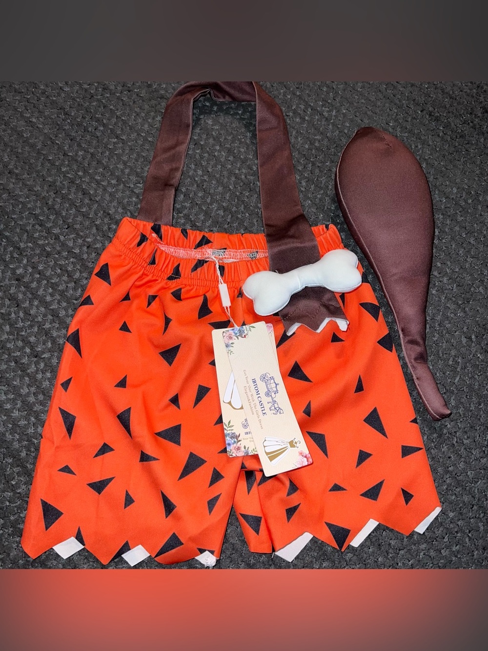 Orange & Black Triangle Print Costume Shorts with Bone Accent